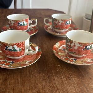 Arita Imari Peacock Tea Cup Saucer Sets Japan Vintage 1980's